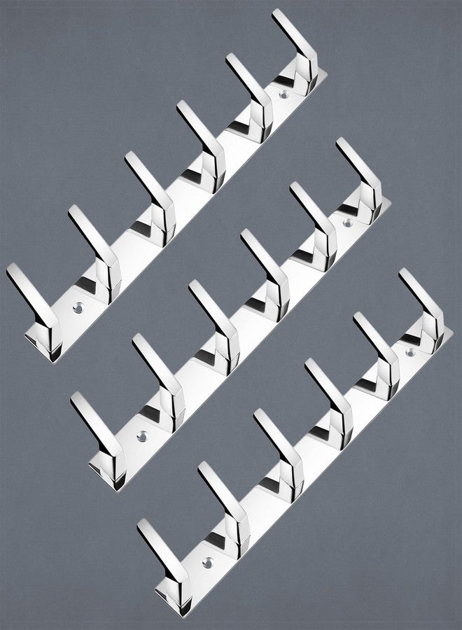 HingeMinds Stainless Steel Cloth Hanger for Wall, Clothes Hook Hangers Door Mounted, Bathroom Hooks for Hanging Towel, Wall Mount Shirt Hangers, Dress Holder Hooks - 6 Pin-XL, Pack of 3, Silver - Image 1